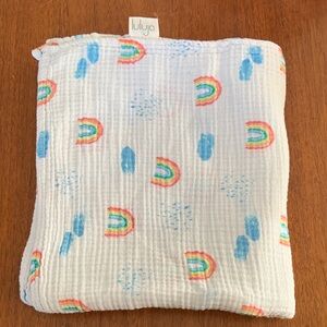 🍊5/$25 Lulujo Muslin White Baby Blanket with Rainbow Print